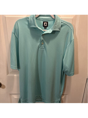 FJ Turquoise Design Men’s Golf Shirt Pull Over Collared Size Large